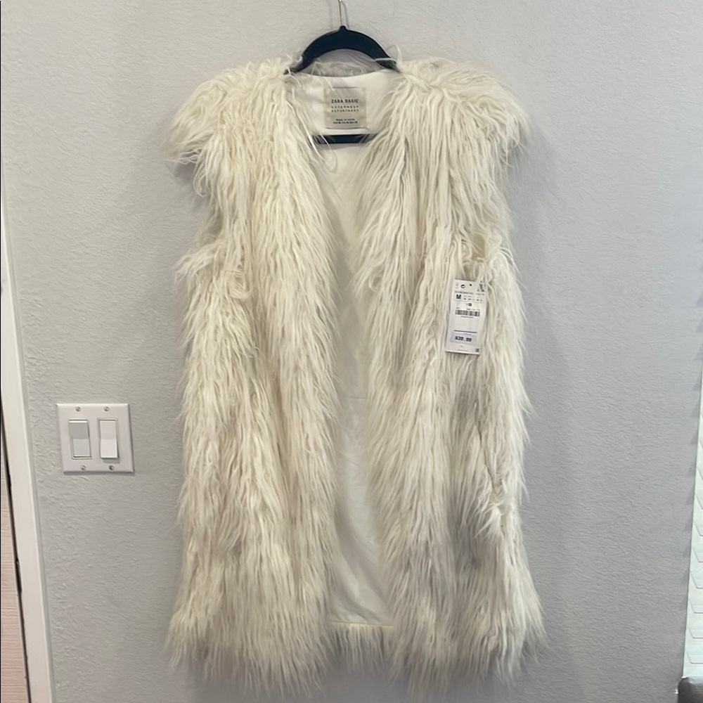 ZARA White Fur Vest NWT M